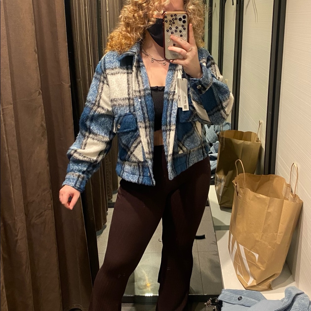 Blue + Black + White Fuzzy Zara Jacket